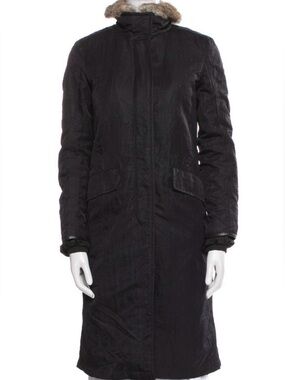 Vintage Prada 2000s black rabbit trim parka coat size 38